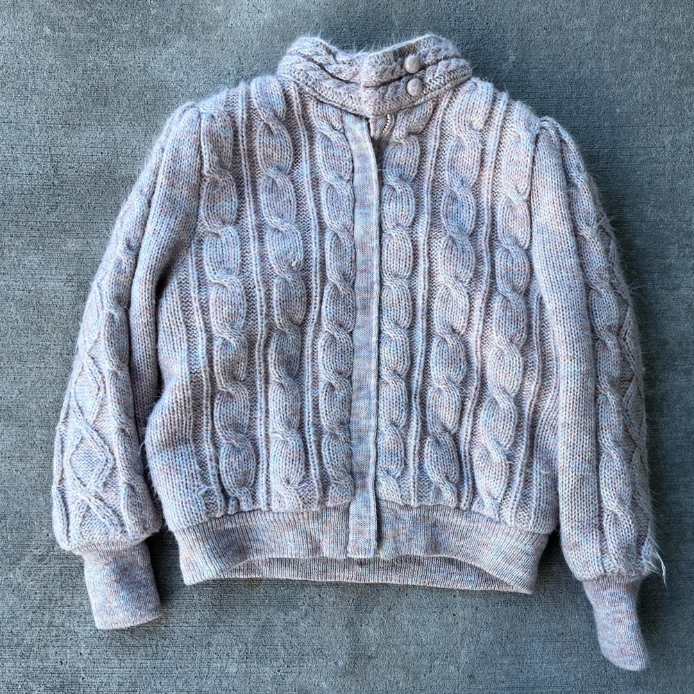 Vintage 90s UZZI multi color cable knit puffer jacket coat pastel rainbow
